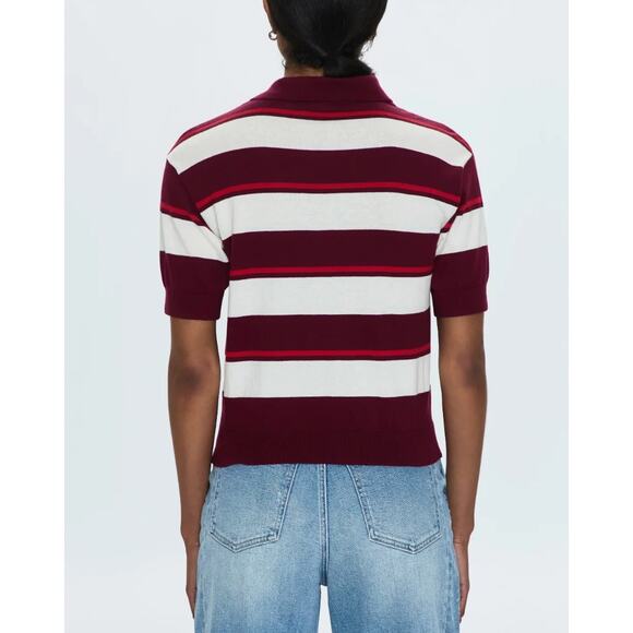 NWT Pistola Drea Polo Ruby Sangria Stripe Cotton Sweater Top Shirt Red Small - Picture 7 of 7